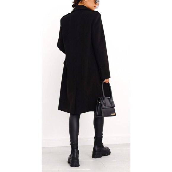 Women's Black Double-Breasted Wool Blend Winter Jacket Warm Long Trench Coat - Picture 6 of 7